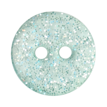 Mint green two-hole button with silver glitter
