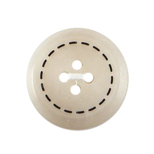 Cream four-hole button with a dashed stitch-effect ring