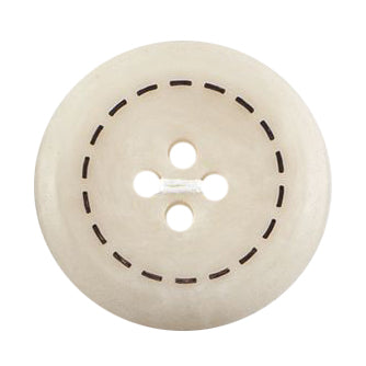 Cream four-hole button with a dashed stitch-effect ring