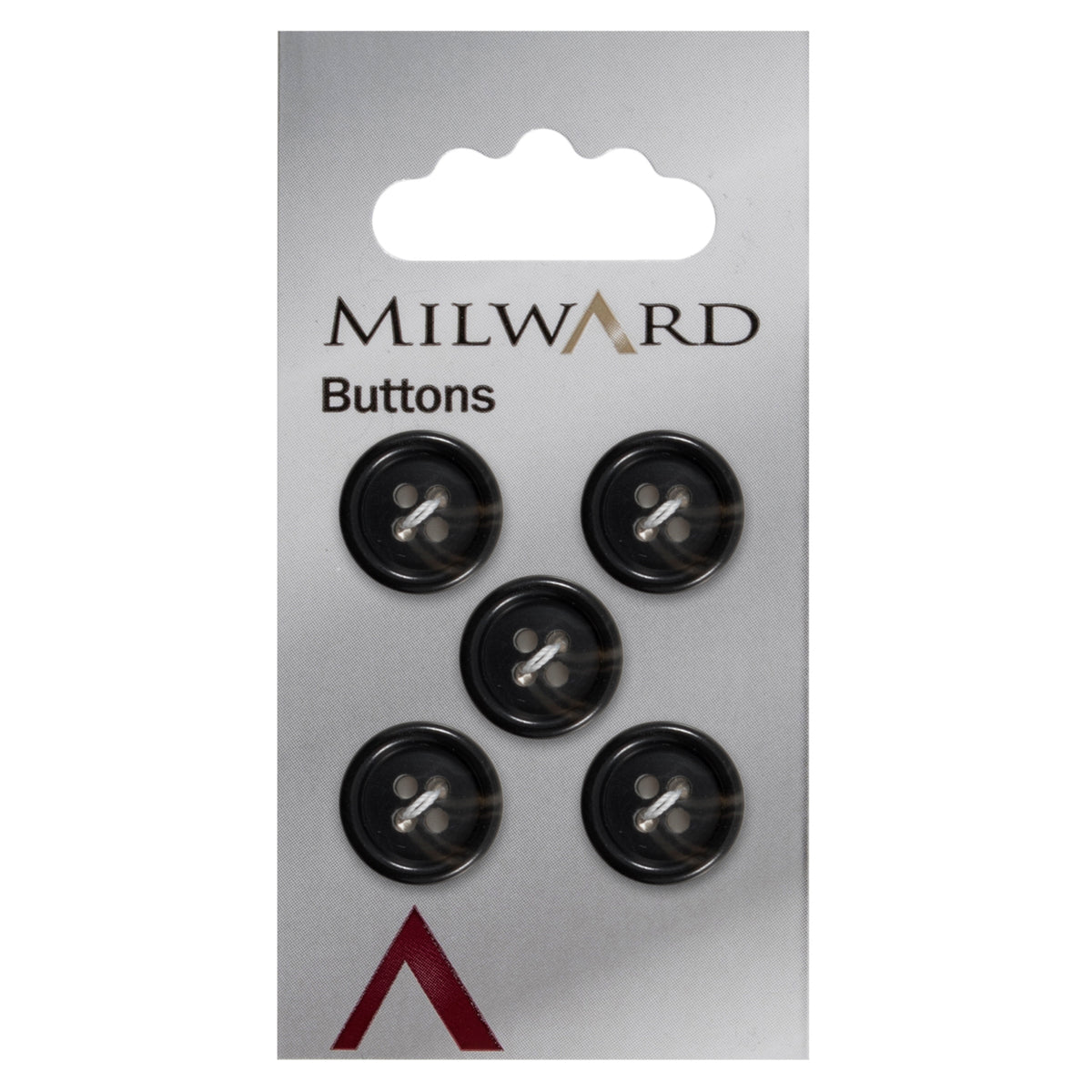 Black four-hole button with a deep raised rim