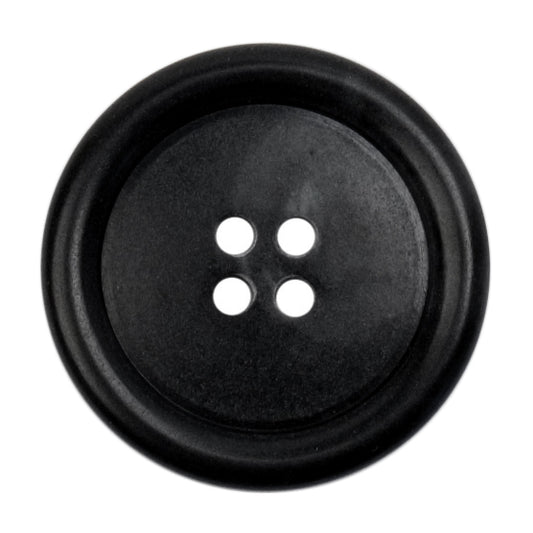 Black four-hole button with a raised rim