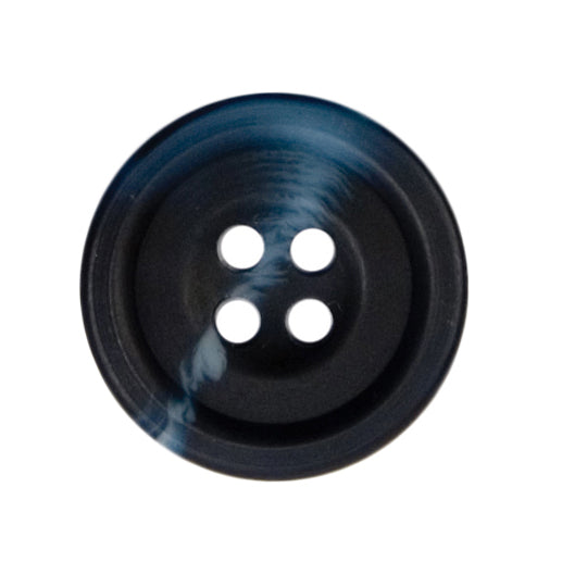 Round navy marbled four-hole button with raised rim