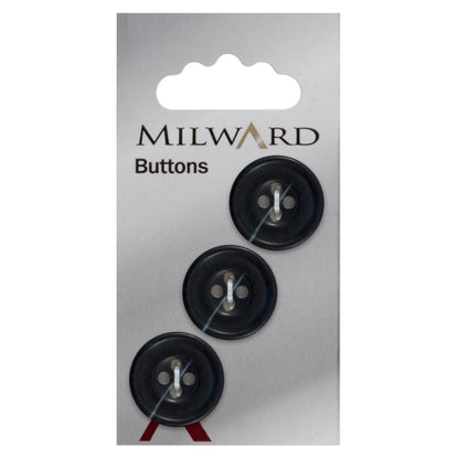 Round navy marbled four-hole button with raised rim