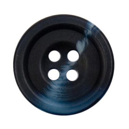 Round navy marbled four-hole button with raised rim