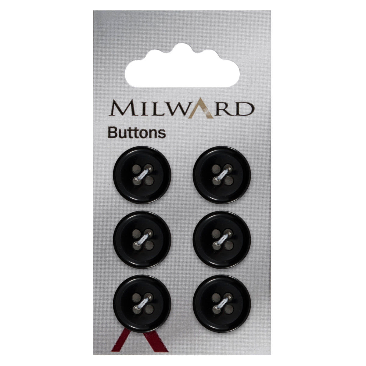 Glossy black four-hole button with raised rim