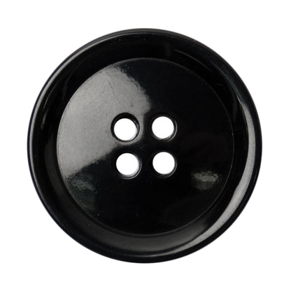 Glossy black four-hole button with raised rim