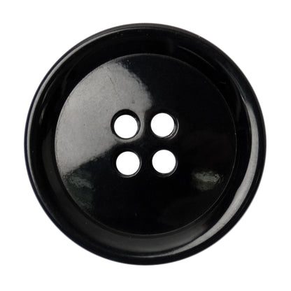 Glossy black four-hole button with raised rim