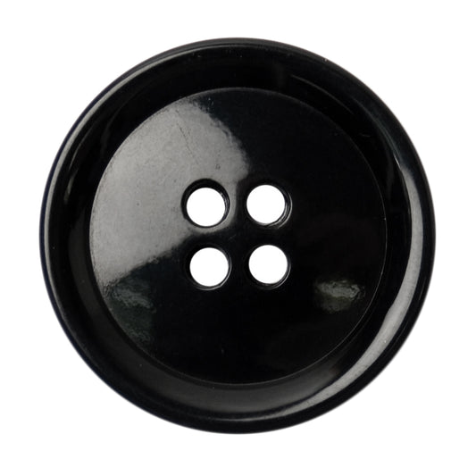 Glossy black four-hole button with raised rim