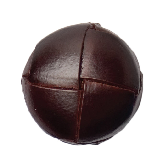 Domed dark brown leather-look button with woven pattern