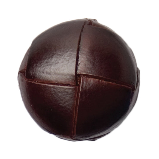Domed dark brown leather-look button with woven pattern