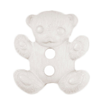 White teddy bear shaped button with two holes