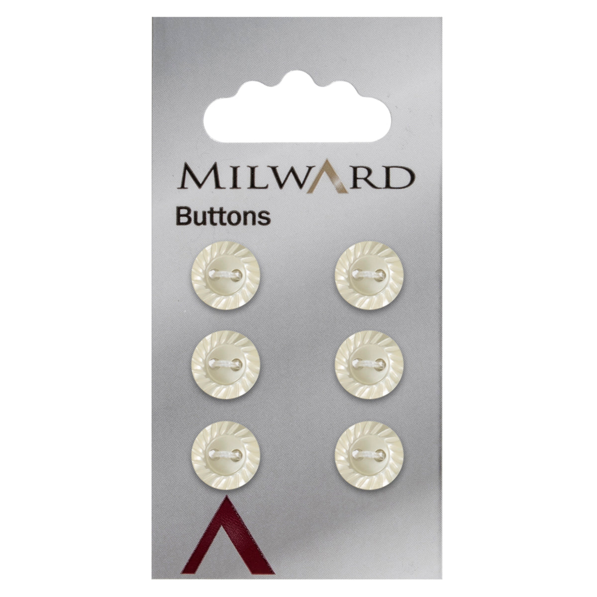 Cream pearl-effect button with sunburst edge and two holes