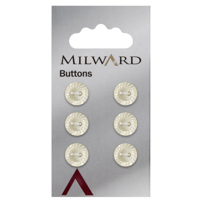 Cream pearl-effect button with sunburst edge and two holes