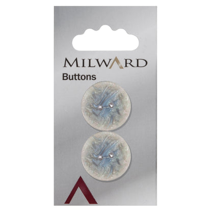 Milward 22mm round grey and blue marbled button with two holes