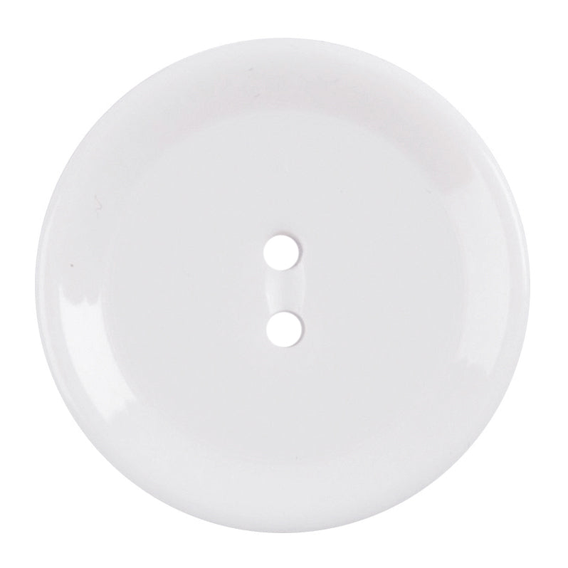 Milward 20mm round glossy white button with a raised rim and two holes