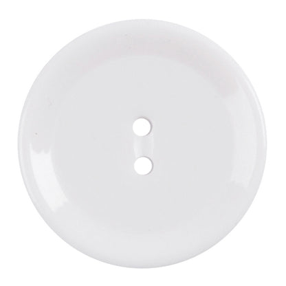 Milward 20mm round glossy white button with a raised rim and two holes