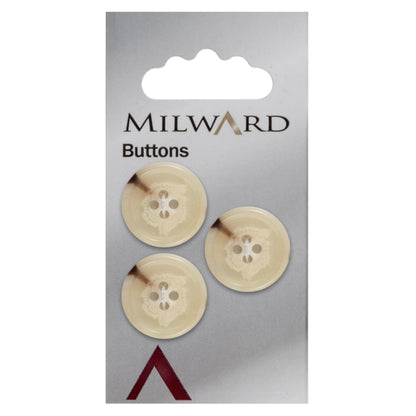Beige horn-effect four-hole button with raised rim