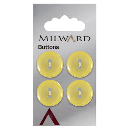 Milward 19mm round pale yellow pearlescent button with two holes