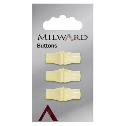 Milward 25mm pale lemon barrel-shaped toggle button with a single hole