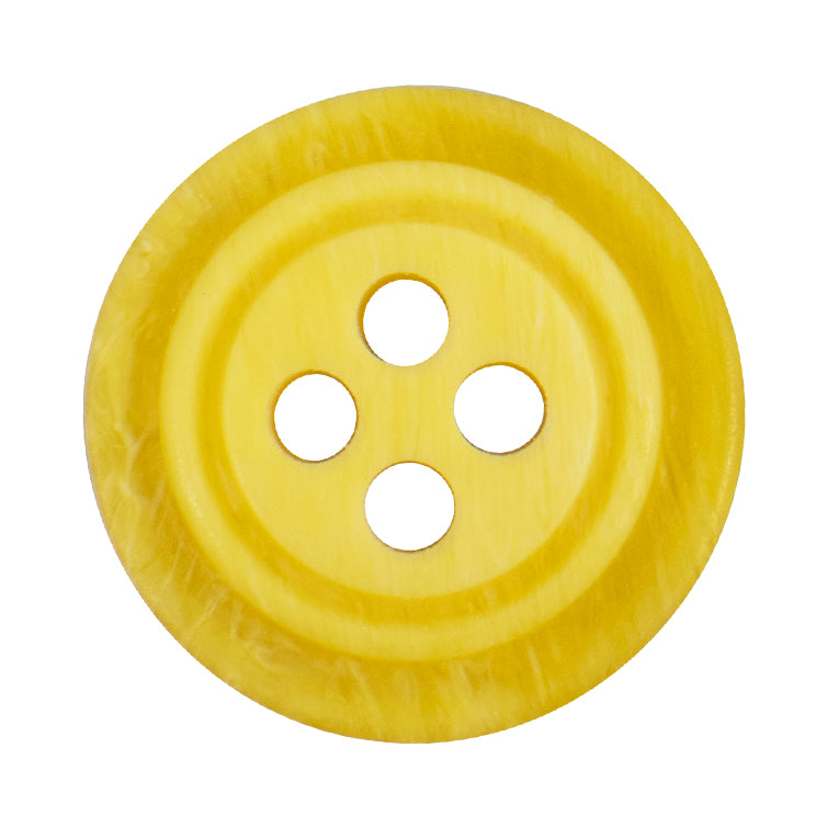 Milward 15mm round yellow button with ridged rings and four holes