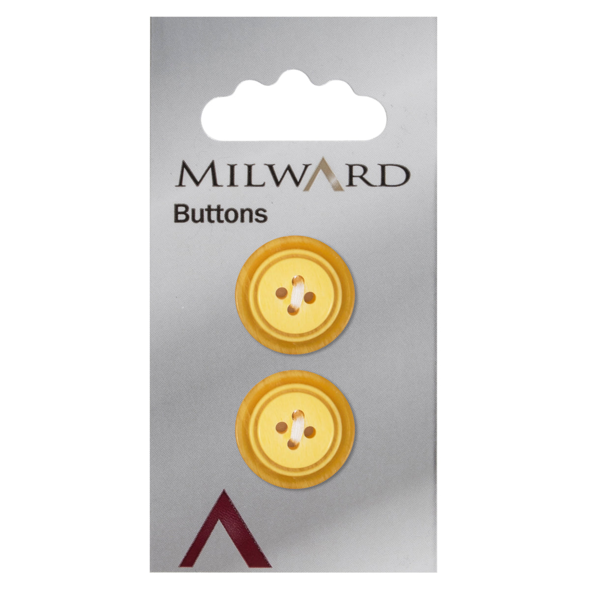 Milward 22mm round amber and yellow button with ridged rings and four holes