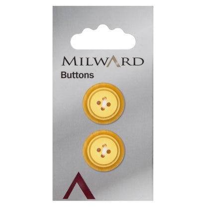 Milward 22mm round amber and yellow button with ridged rings and four holes