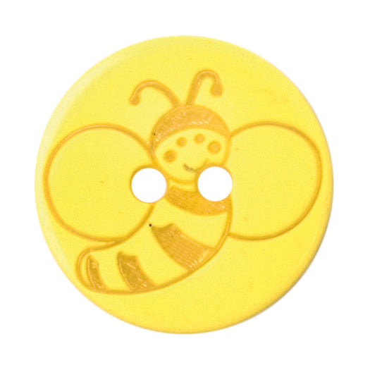 Round yellow button with an engraved bee design