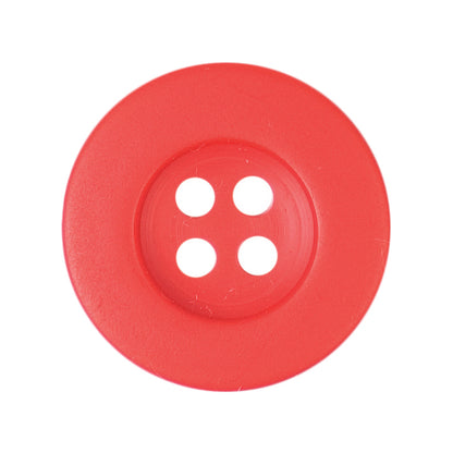 Milward 12mm round bright red button with a wide rim and four holes