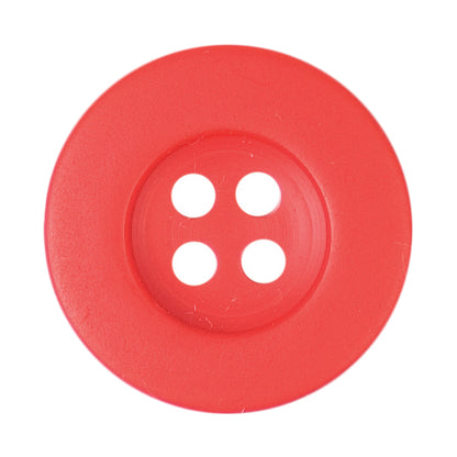 Milward 17mm round bright red button with a wide rim and four holes