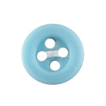 Milward 10mm small round sky blue button with a rim and four holes