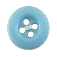 Milward 12mm round sky blue button with a rim and four holes