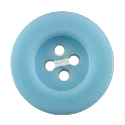 Milward 17mm round sky blue button with a rim and four holes