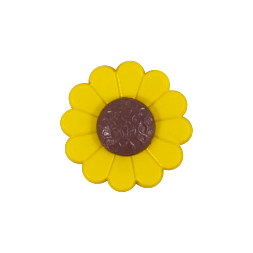 Yellow sunflower button with a brown centre