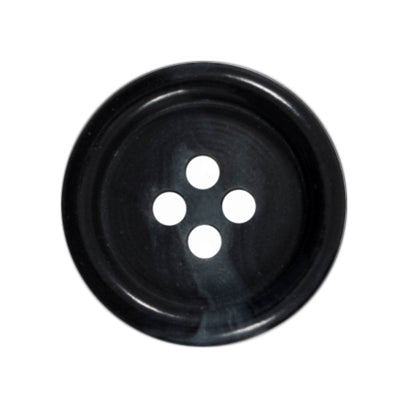 Black 4-hole button with a subtle marbled finish and raised rim
