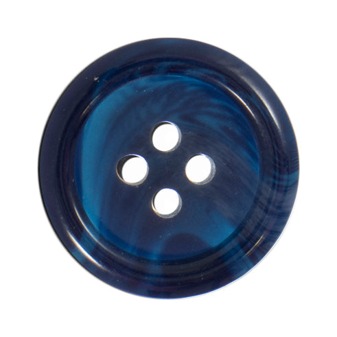 Navy blue 4-hole button with a marbled finish and raised rim