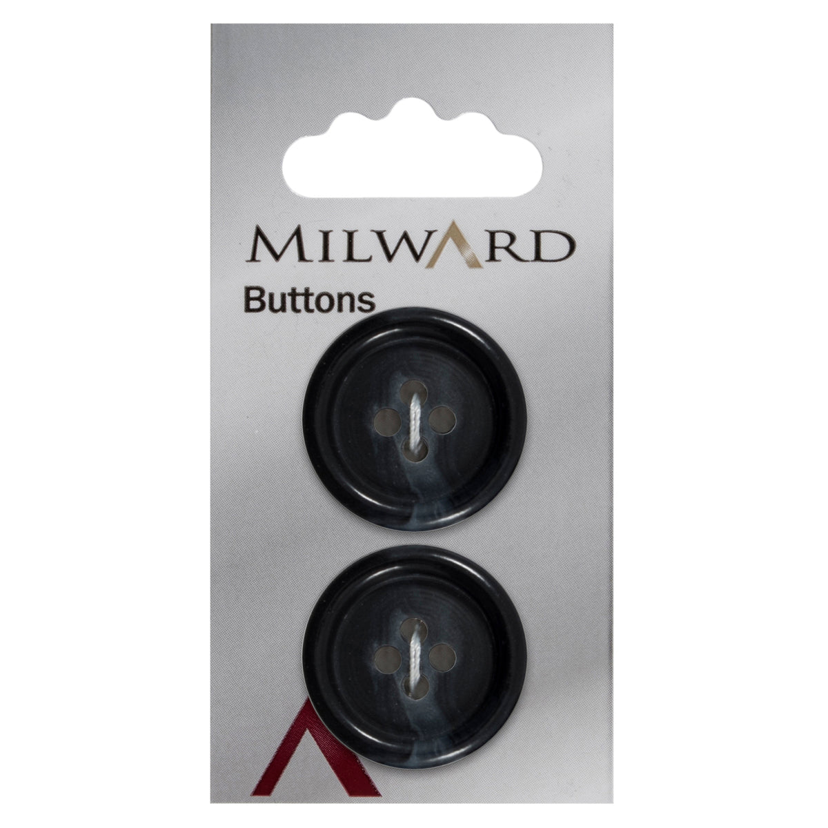 Black 4-hole button with a subtle marbled finish and raised rim