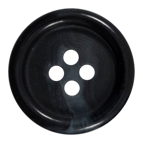 Black 4-hole button with a subtle marbled finish and raised rim