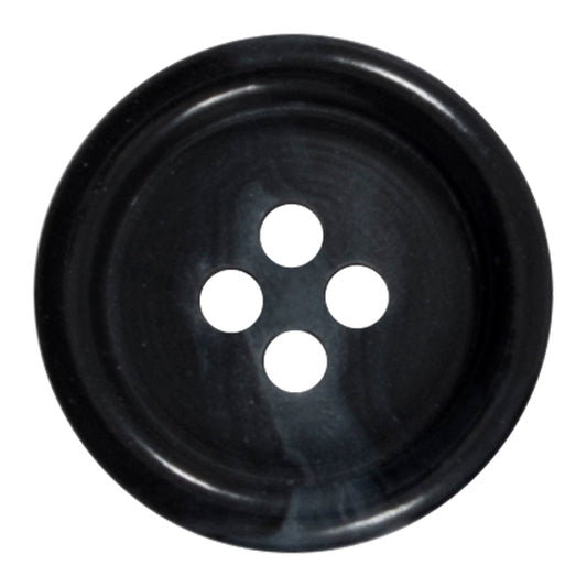 Black 4-hole button with a subtle marbled finish and raised rim