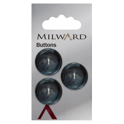 Milward 20mm round black and charcoal marbled button with four holes