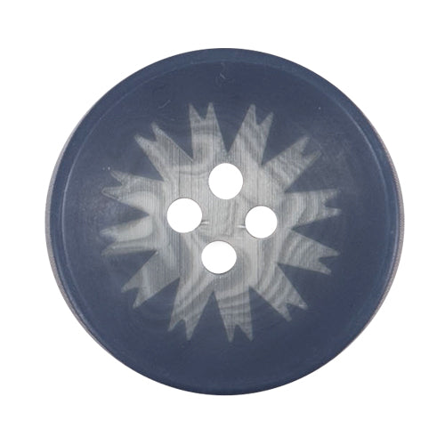 Milward 25mm round navy button with a pale starburst centre and four holes