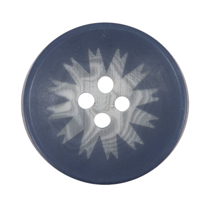 Milward 25mm round navy button with a pale starburst centre and four holes