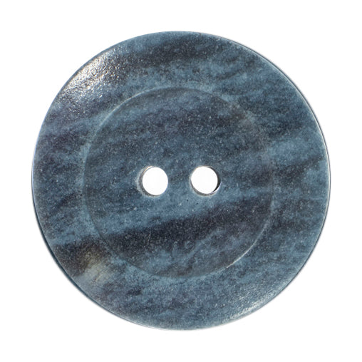 Grey-blue 2-hole button with a marbled finish and wide rim