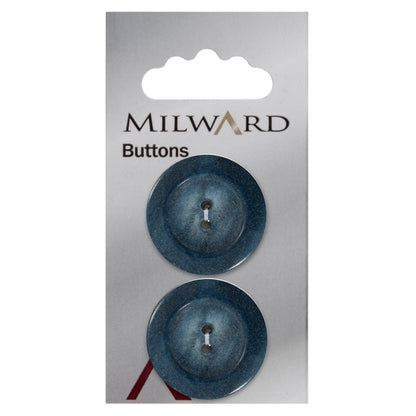 Large blue-grey 2-hole button with a speckled marble finish and wide rim
