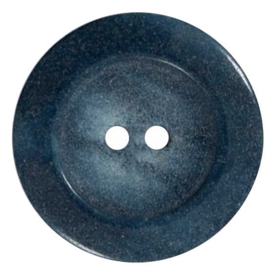 Large blue-grey 2-hole button with a speckled marble finish and wide rim