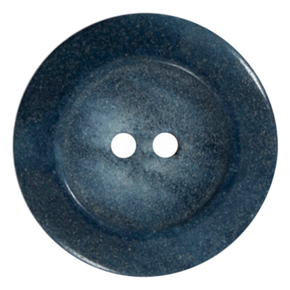 Large blue-grey 2-hole button with a speckled marble finish and wide rim