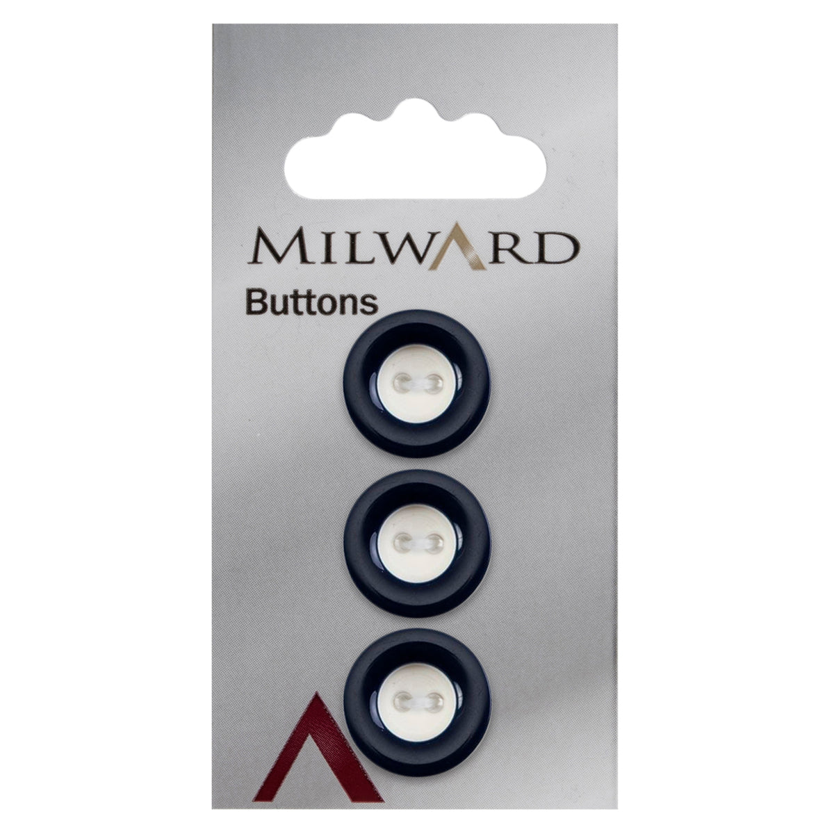 2-hole button with a white centre and a navy outer ring