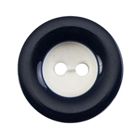 2-hole button with a white centre and a navy outer ring