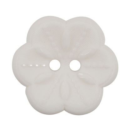 Milward 22mm white flower-shaped button with five petals and two holes