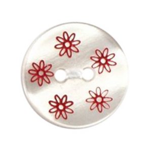 Milward Flower Print Buttons 15mm - Clear and Red (Pack of 4