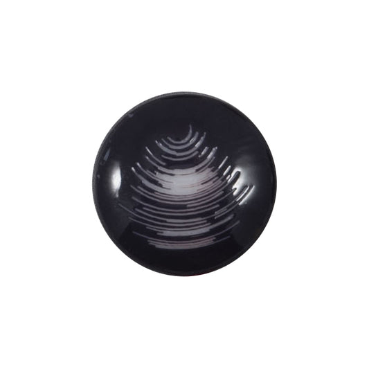 Glossy domed navy button with a white swirl pattern